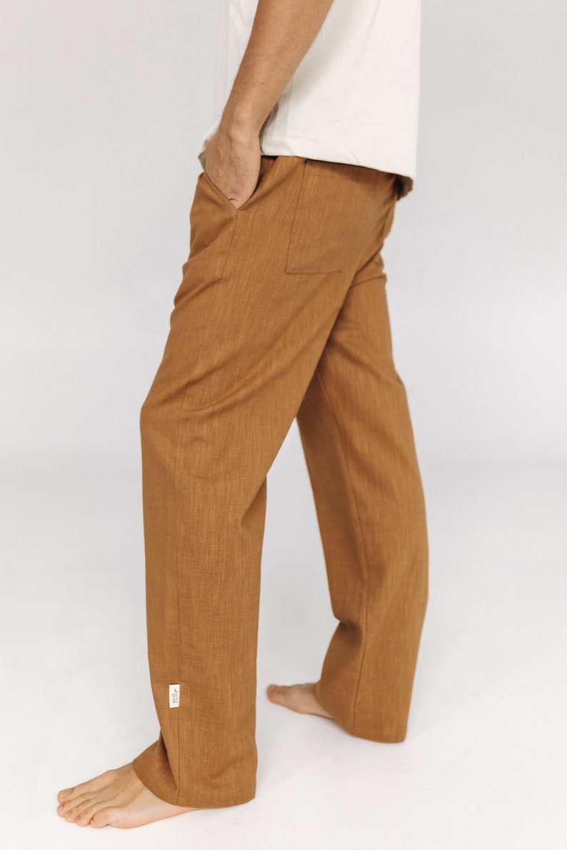 Straight loose fit linen trousers, Linen jogger pants, Summer vintage pants with drawstrings, Flexible waistband pants, Men linen clothing image 4