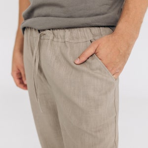 Straight loose fit linen trousers, Linen jogger pants, Summer vintage pants with drawstrings, Flexible waistband pants, Men linen clothing image 7