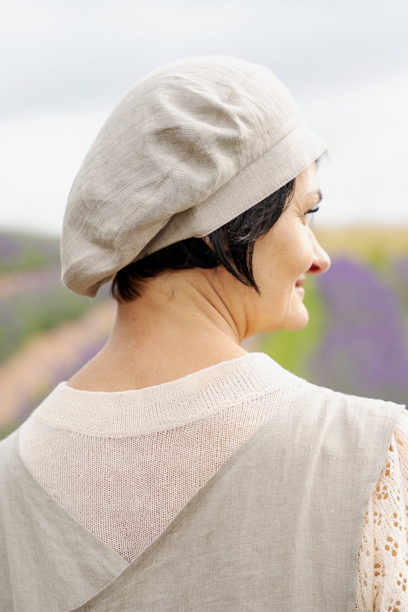 Français bérets pour femme, Bonnet de cuisine en lin, Béret de classe taille unique, Casquette de chef cuisinier, Casquette de cuisine vintage image 2