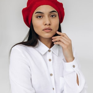 Béret français classique, bonnet ample en tricot, accessoire de tête estival pour femme, chapeau en fils bio, béret en lin PARIS image 9