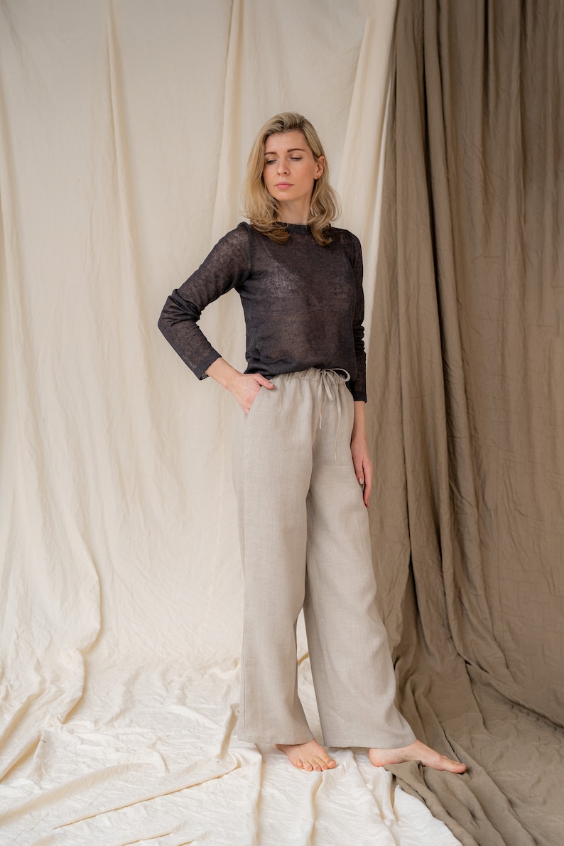 Hand Knitted Long Sleeves See Through Blouse, Eco Linen Sweater, Boho ...