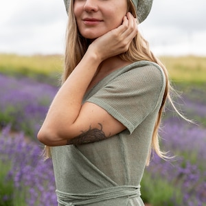 Béret français classique, bonnet ample en tricot, accessoire de tête estival pour femme, chapeau en fils bio, béret en lin PARIS image 5