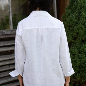 Natural Linen Tshirt, White Oversized Linen Top, Buttoned Linen Shirt, Linen Clothing for Women, Linen Collar Shirt NIKA image 6