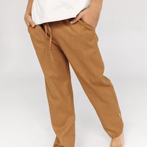 Straight loose fit linen trousers, Linen jogger pants, Summer vintage pants with drawstrings, Flexible waistband pants, Men linen clothing image 3