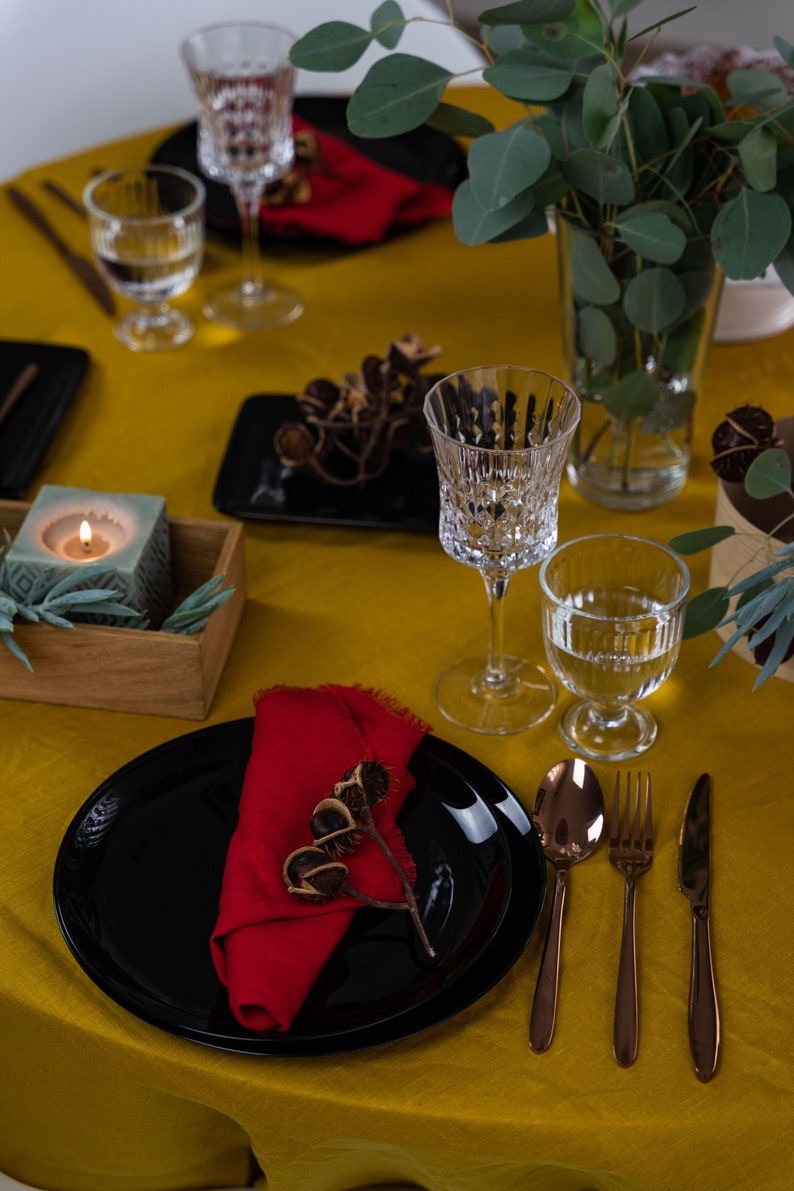 Mustard Yellow Linen Napkins, Linen Table Cloth Set of 2, Rustic Wedding Table Decoration, Easter Table Decorations image 3