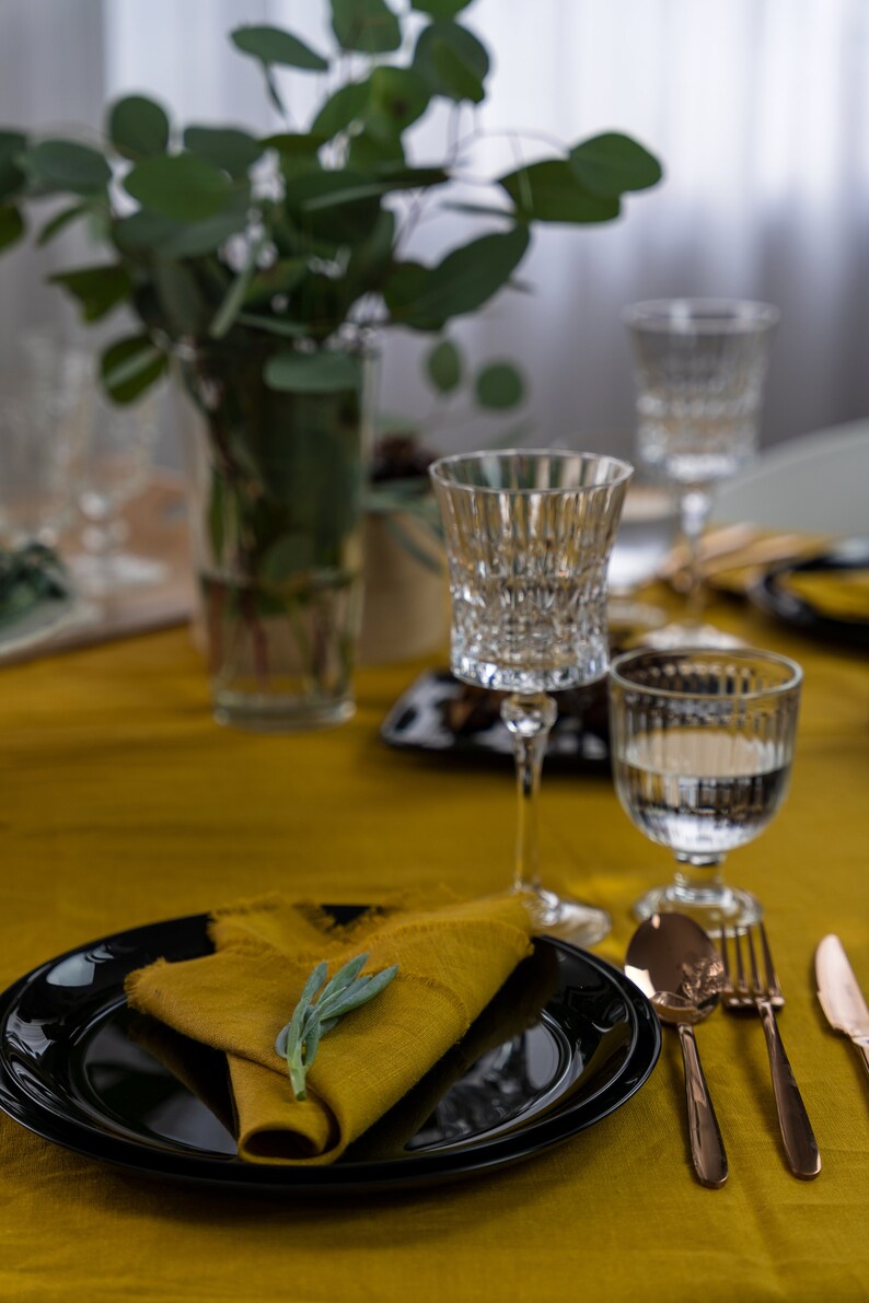 Mustard Yellow Linen Napkins, Linen Table Cloth Set of 2, Rustic Wedding Table Decoration, Easter Table Decorations image 2