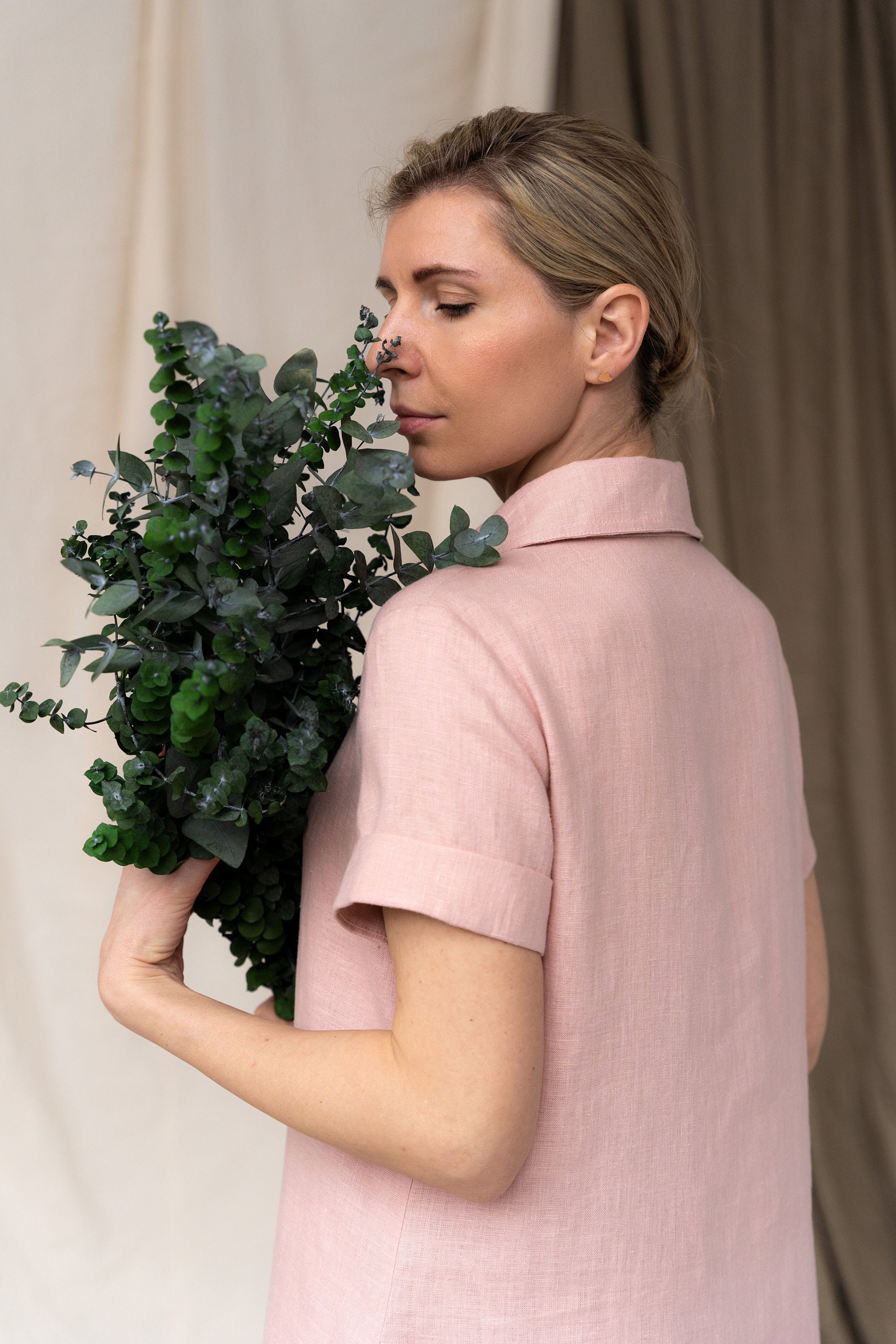 Linen short Dress with belt detail main image 0