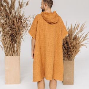 Surf linen poncho, Changing unisex poncho, Linen hooded poncho, Beach poncho towel, Water lover gift idea, Big size natural beach men's wear image 4