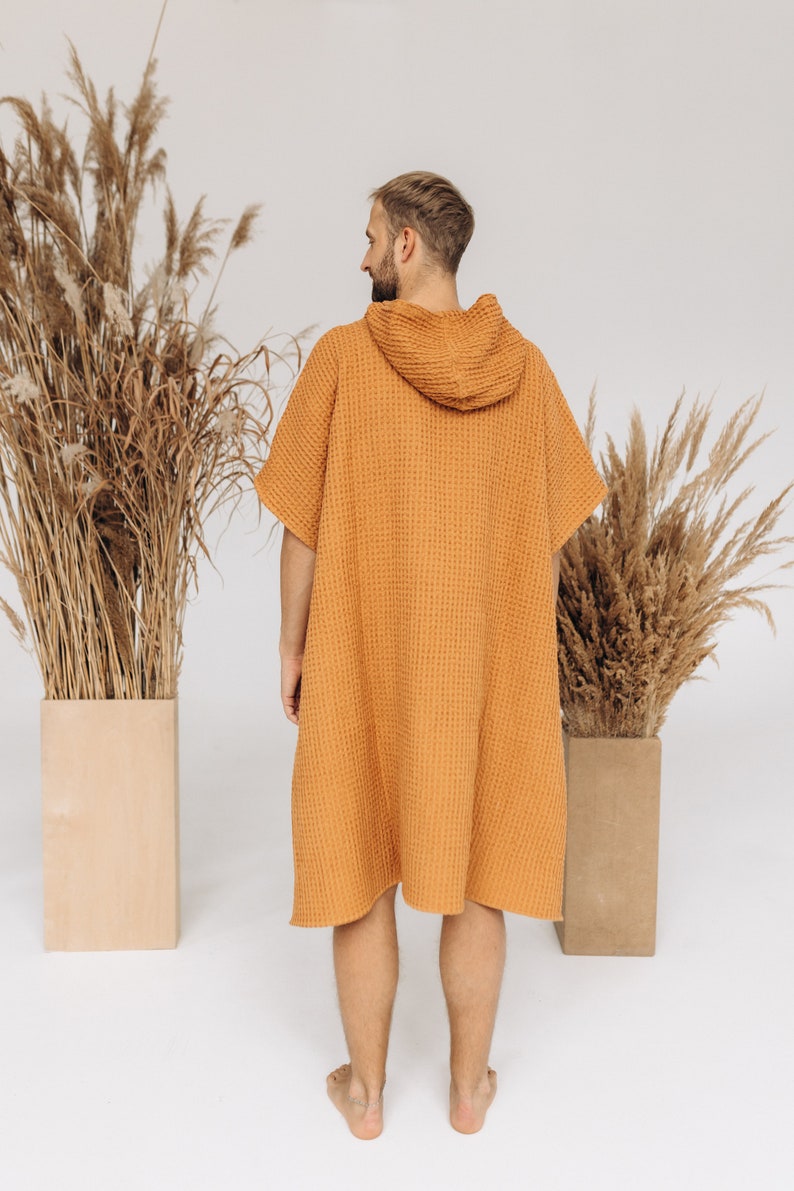 Surf linen poncho, Changing unisex poncho, Linen hooded poncho, Beach poncho towel, Water lover gift idea, Big size natural beach men's wear image 4