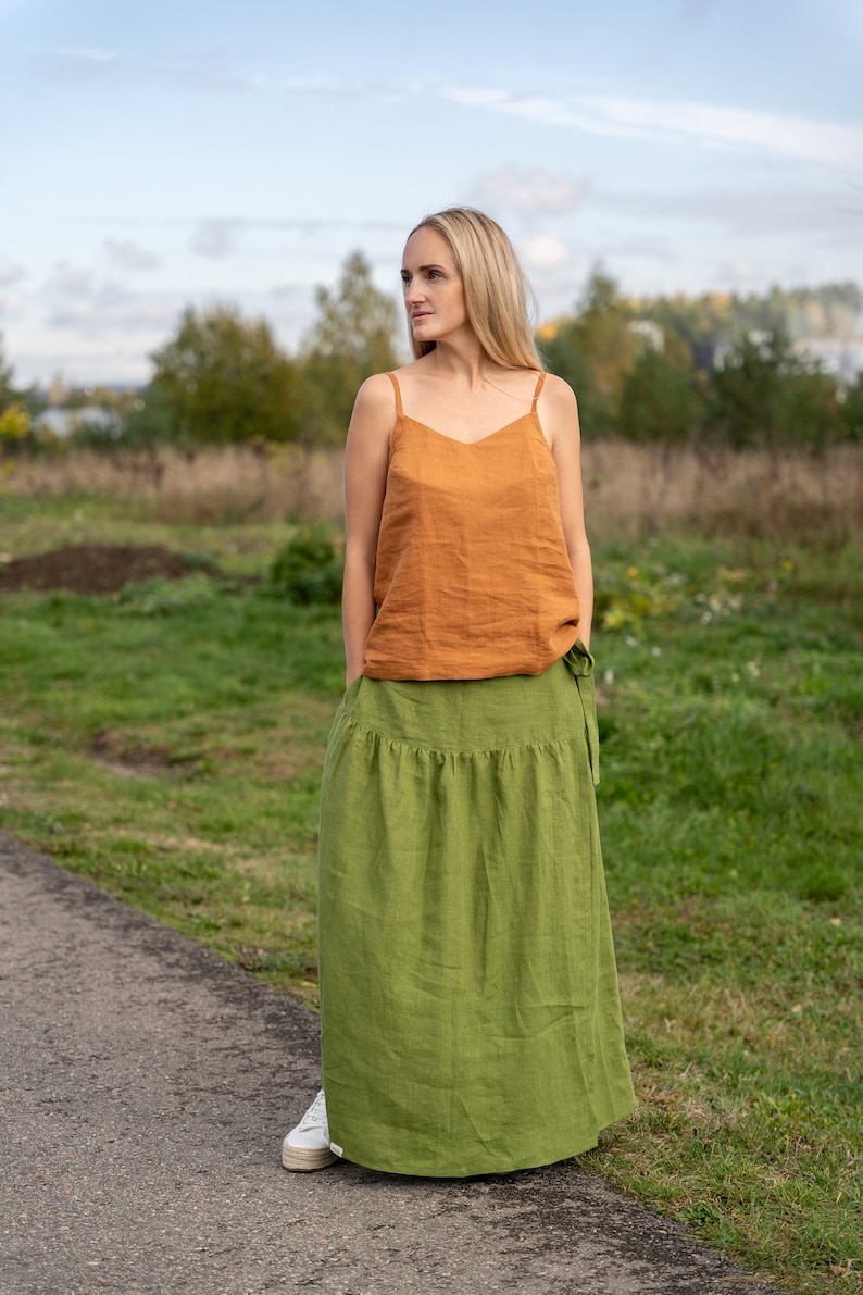 Basic linen top, Spaghetti straps top, Linen loose fitting top, Cinnamon linen camisole, Linen top LINDA image 3