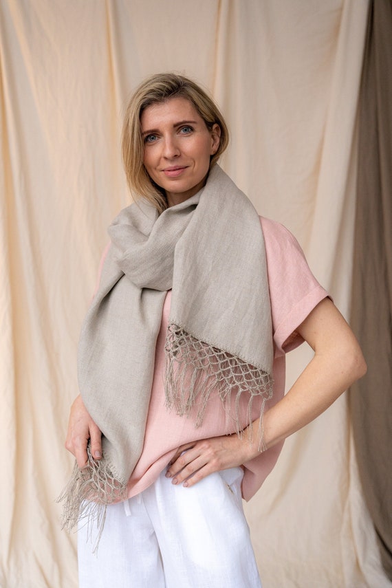 Unisex Long Linen Scarf Boho Natural Linen Scarves Wide
