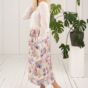 Jupe maxi vintage prête à porter, Jupe en lin boho florale, Jupe dété imprimée longue, Jupe colorée femme taille PEONY S /M image 3