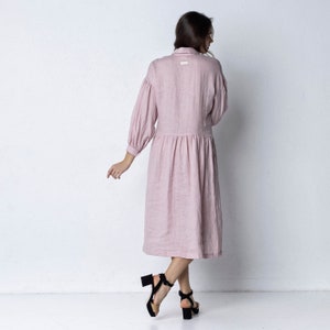 Rosemary Smock Dress In Green Linen Blend