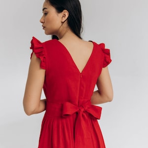 Red maxi linen dress, Linen ruffle long dress, Sleeveless boho dress, Bridesmaid dresses, Romantic linen dress, Women linen summer wear