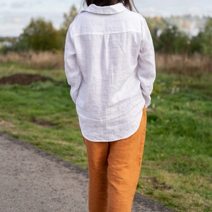 Natural Linen Tshirt, White Oversized Linen Top, Buttoned Linen Shirt, Linen Clothing for Women, Linen Collar Shirt NIKA image 3