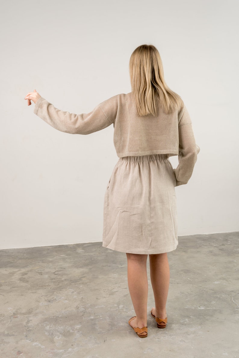Simple linen skirt with pockets, Mini skirt for woman, Knee length linen skirt, Eco friendly linen skirt NORTH image 7