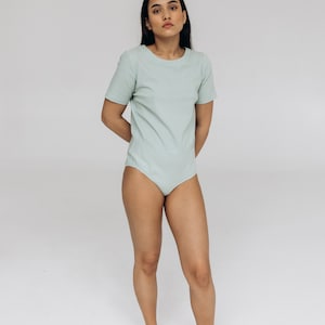 Breathable soft linen bodysuit for women, Short sleeve organic bodysuits, Skin friendly linen bodysuit wear, Pure linen comfortable bodysuit image 5