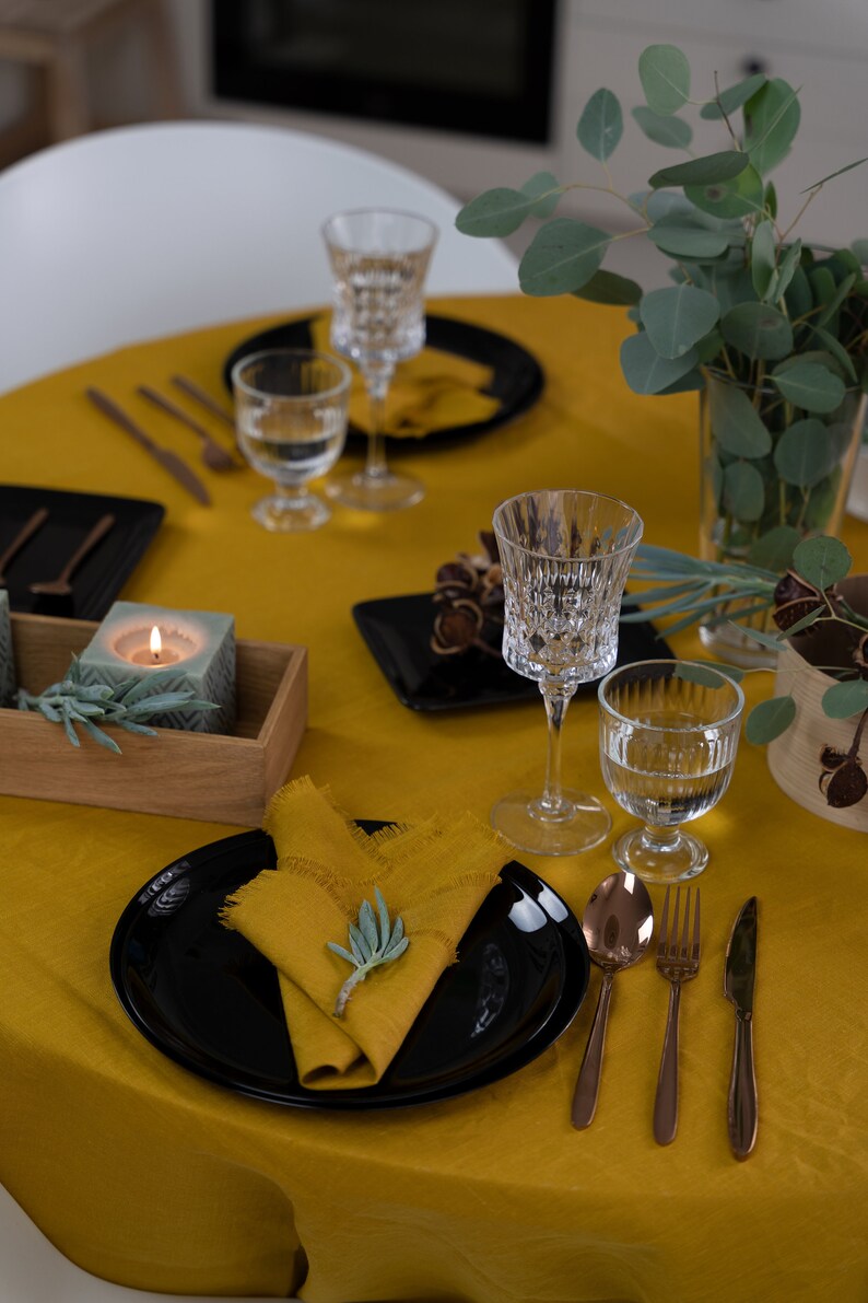 Mustard Yellow Linen Napkins, Linen Table Cloth Set of 2, Rustic Wedding Table Decoration, Easter Table Decorations mustard