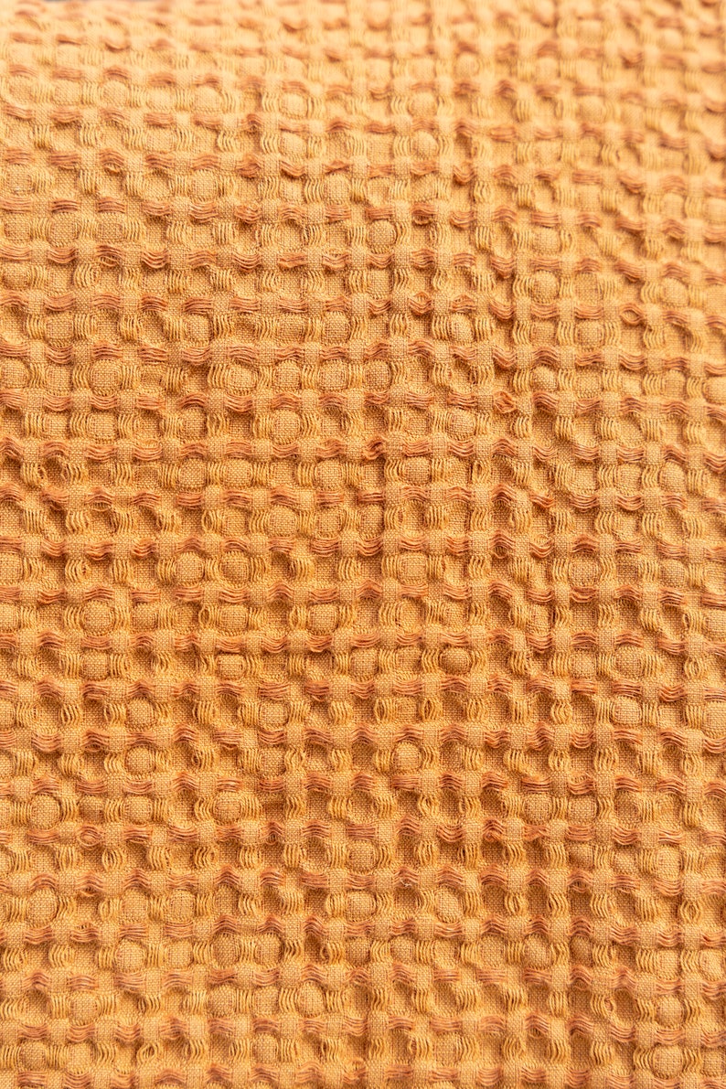 Waffle pattern linen throw, Minimalist linen blanket in terracotta, Various colours handmade king, queen, twin blankets image 8