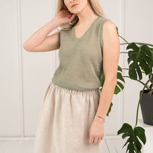 Simple linen skirt with pockets, Mini skirt for woman, Knee length linen skirt, Eco friendly linen skirt NORTH image 5