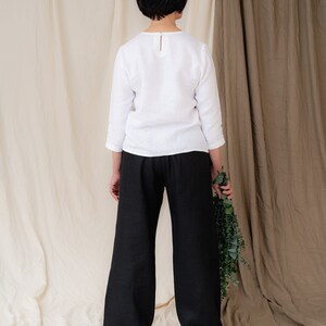 Straight linen pants with pockets, Boho women linen clothing, Oversized style trousers, Breathable flax woman long pants, High waist pants black