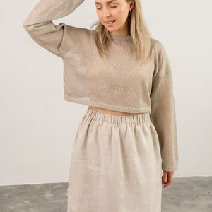 Simple linen skirt with pockets, Mini skirt for woman, Knee length linen skirt, Eco friendly linen skirt NORTH image 4