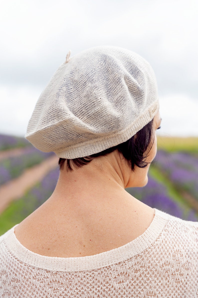 Vintage französische Leinen Beret Hut, Maler Beret, Rosa Frau Sommerhut, gestrickte Slouchy Mütze, Geschenk für Mutter, Bio Garne Hut PARIS Bild 6