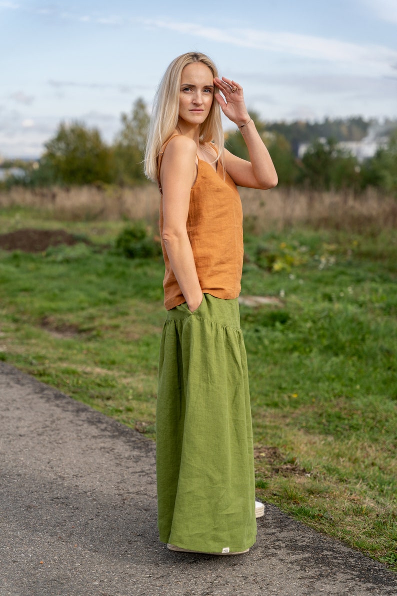 Basic linen top, Spaghetti straps top, Linen loose fitting top, Cinnamon linen camisole, Linen top LINDA image 2