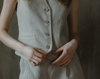 Gilet Donna In Lino Puro - Senza Maniche, Scollo A V | Amazhiyu - Foto 2