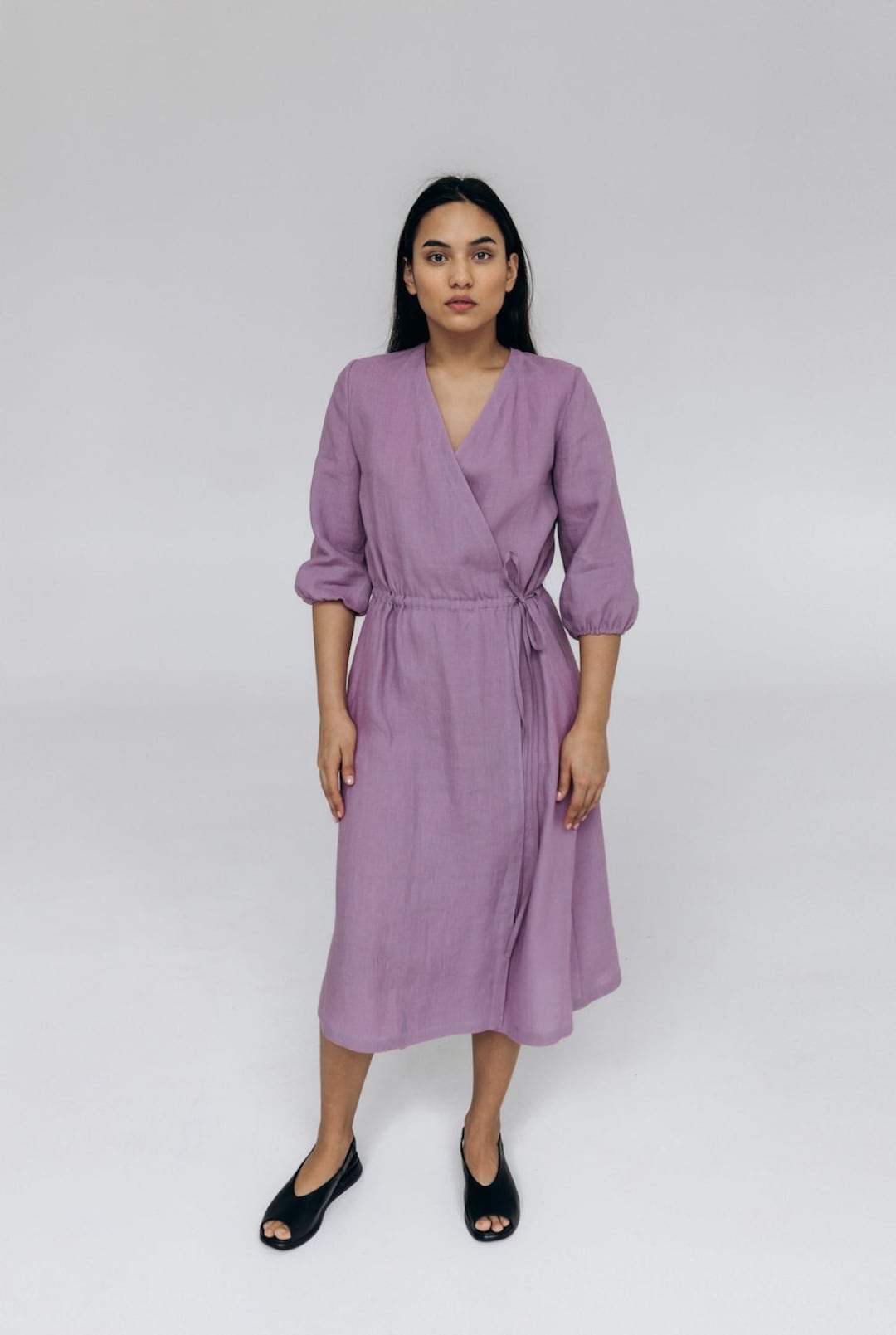 linen blend balloon sleeve wrap dress Madewell Linen-Blend Balloon-Sleeve Wrap Dress size Medium