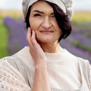 Français bérets pour femme, Bonnet de cuisine en lin, Béret de classe taille unique, Casquette de chef cuisinier, Casquette de cuisine vintage image 3