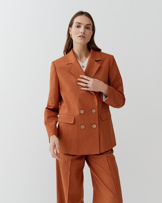Handmade Linen Blazer: Double Breasted Suit Jacket, Cinnamon Brown - Etsy Handmade Linen Blazer: Double Breasted Suit Jacket, Cinnamon Brown - Etsy