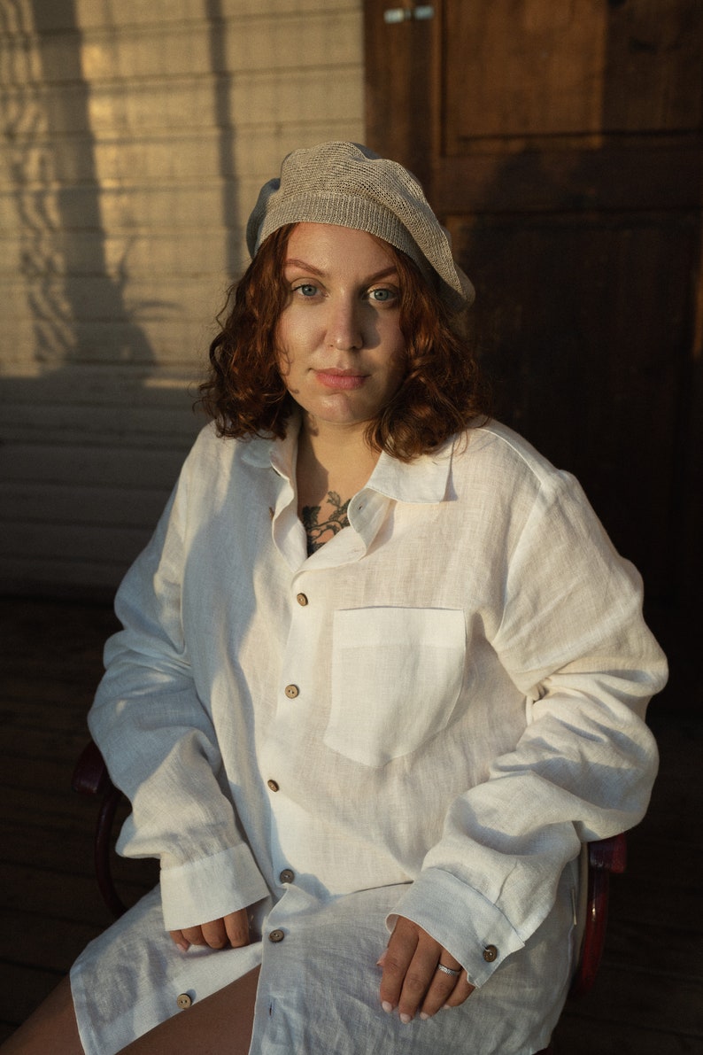 Béret français classique, bonnet ample en tricot, accessoire de tête estival pour femme, chapeau en fils bio, béret en lin PARIS image 8