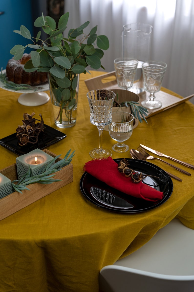 Mustard Yellow Linen Napkins, Linen Table Cloth Set of 2, Rustic Wedding Table Decoration, Easter Table Decorations image 4