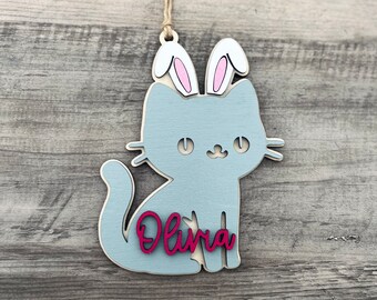 Cat Easter Basket Tag | Personalized Easter Gift Tag | Easter Dinner Place Card | Gift For Cat Lovers | Easter Bunny Gift | Cute Gift Tag