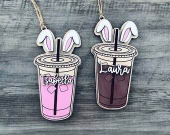 Iced Coffee Easter Basket Tag | Gift For Coffee Lovers | Personalized Gift Tag | Coffee Gift | Coffee With Easter Bunny Ears | Easter Gift