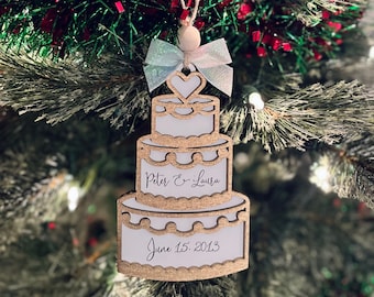 Personalized Wedding Cake Ornament | Gift For Newlyweds | Stocking Stuffer | Just Married Ornament | Gift For Wife | Gift For Husband