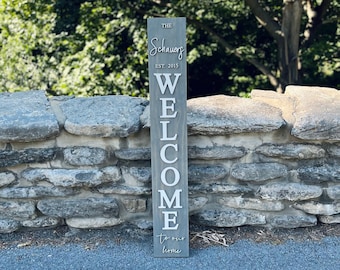 Personalized Welcome Sign: Add Your Last Name and Est Year | Wooden Entryway Sign | 4ft Porch Leaner | Custom Housewarming or Closing Gift