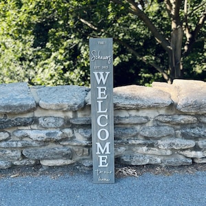 Personalized Welcome Sign: Add Your Last Name and Est Year | Wooden Entryway Sign | 4ft Porch Leaner | Custom Housewarming or Closing Gift