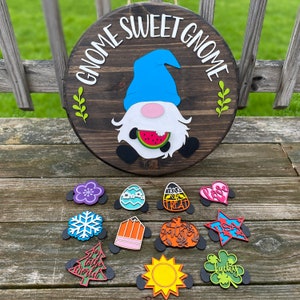 Gnome Welcome Sign With Interchangeable Pieces | Mother&#39;s Day Gift | Christmas Gift | Gnome Sweet Gnome | Housewarming Gift | Gnome Decor