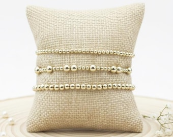 18k Gold Filled Bracelet Stack | Gold Beaded Stretch Bracelets | Valentine’s Day Gift For Her | Stocking Stuffer | Dainty Gold Jewelry