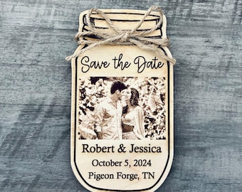 Mason Jar Photo Save The Date Magnet | Unique Save The Dates | Farmhouse Wedding Decor | Wedding Favors | Wedding Magnet | Country Wedding