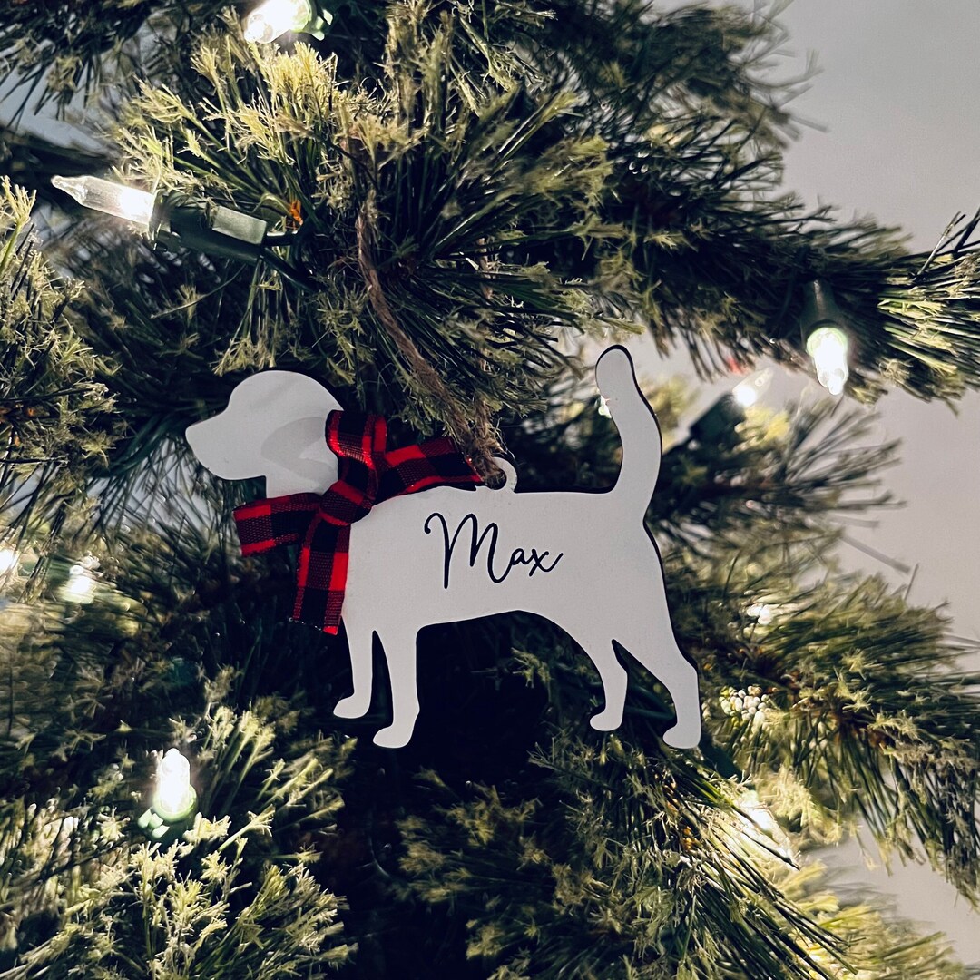Personalized Beagle Dog Ornament White Dog Christmas Decor Gift for Dog