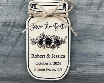 Mason Jar Save The Date Magnets | Farmhouse Wedding Decor | Wedding Favors | Country Wedding | Wedding Invitations | Personalized Wedding