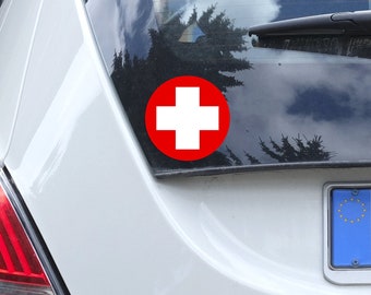 Medical White Cross First Aid Box Sticker, Red Cross Emblem Decal, Medicine Cabinet Sticker, White Cross with Red Background Sticker