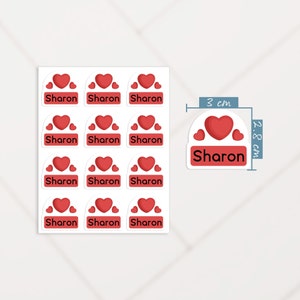 Kawaii Hearts Name Tag Labels, Hearts Sticker with Name, School Supplies Name Stickers