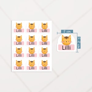 Kawaii Cat Name Tag Labels, Cat Sticker with Name, School Supplies Name Stickers