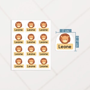 Etichette con nome leone Kawaii, adesivo leone con nome, adesivi con nome materiale scolastico