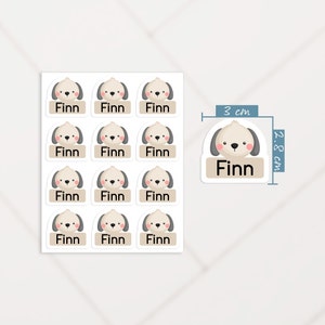 Kawaii Dog Name Tag Labels, Dog Sticker with Name, School Supplies Name Stickers