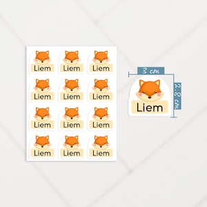 Kawaii Fox Name Tag Labels, Fox Sticker with Name, School Supplies Name Stickers